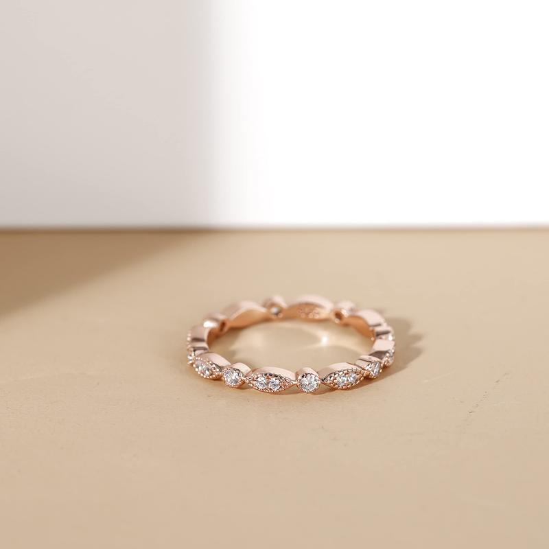 EAMTI 925 Sterling Silver Full Eternity Stackable Ring Cubic Zirconia Marquise & Round Milgrain Wedding Band for Women