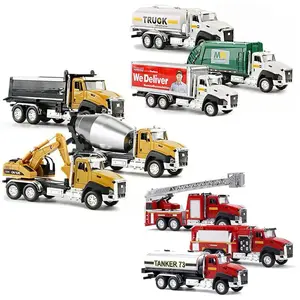 3-in-1 die-cast metal model car set 1:50 scale construction engineering vehicle city transportation vehicle and fire truck perfect gift for children Engineering Model Vehicles Set toy openable door proportion toy release pressure
