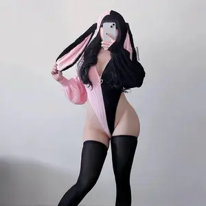 2026 Hottest Picks Cute Knitted Bunny Suit with Fuzzy Rabbit Ears Anime Cosplay Costume Underwear for Women Plus Size Lingerie Fancy Nancy Outfits for Jumpsuit Black Clothes Womenswear Everyday Soft Fabric Love Matching Streetwear Style