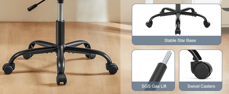 Armless Office Chair, Home Office Low Back Dresser Lumbar Support, Height Adjustable 360° Swivel Computer Chair, Armless, Suitable for Narrow Spaces