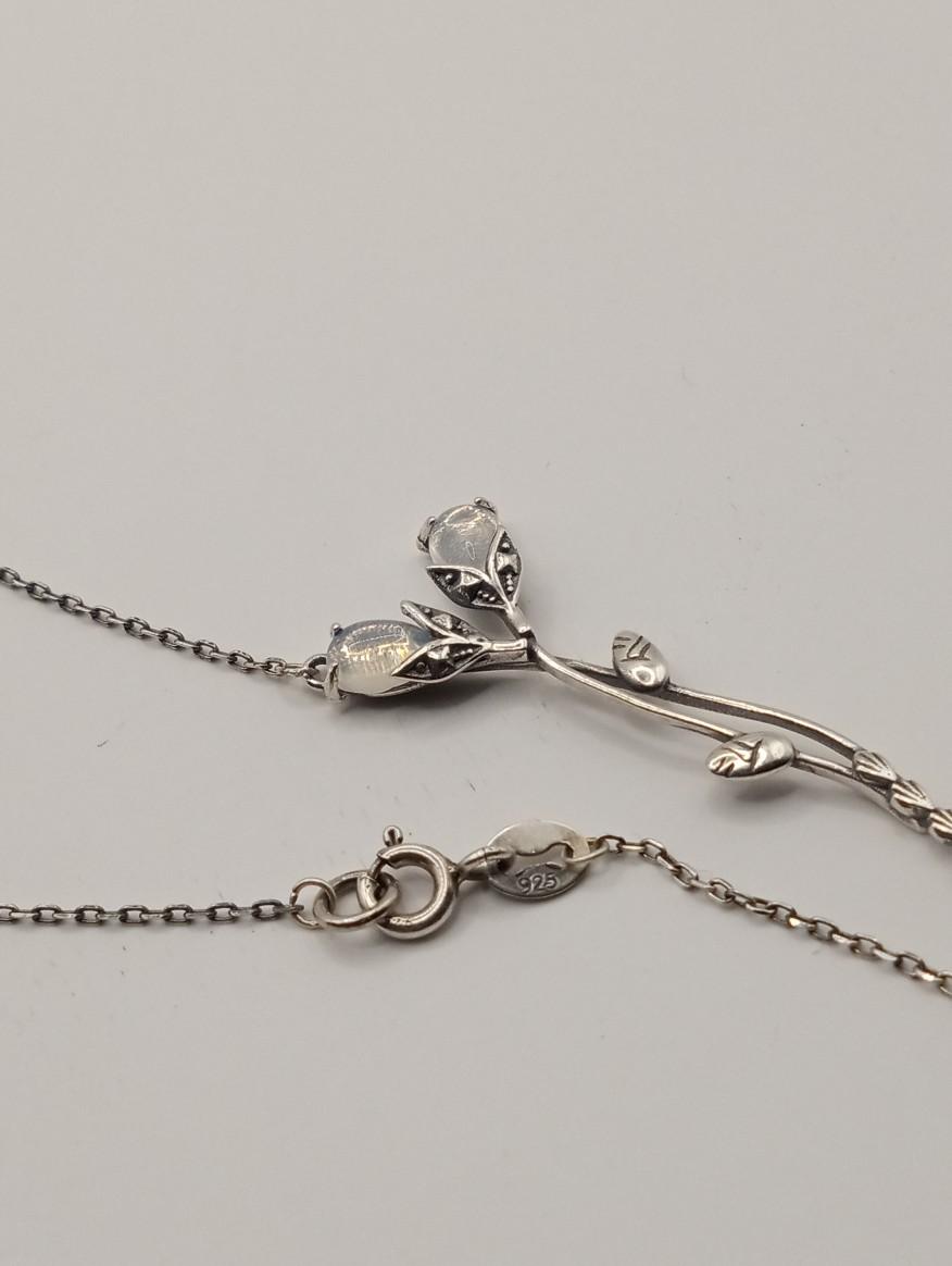Antique silver sterling floral moonstone pendant
