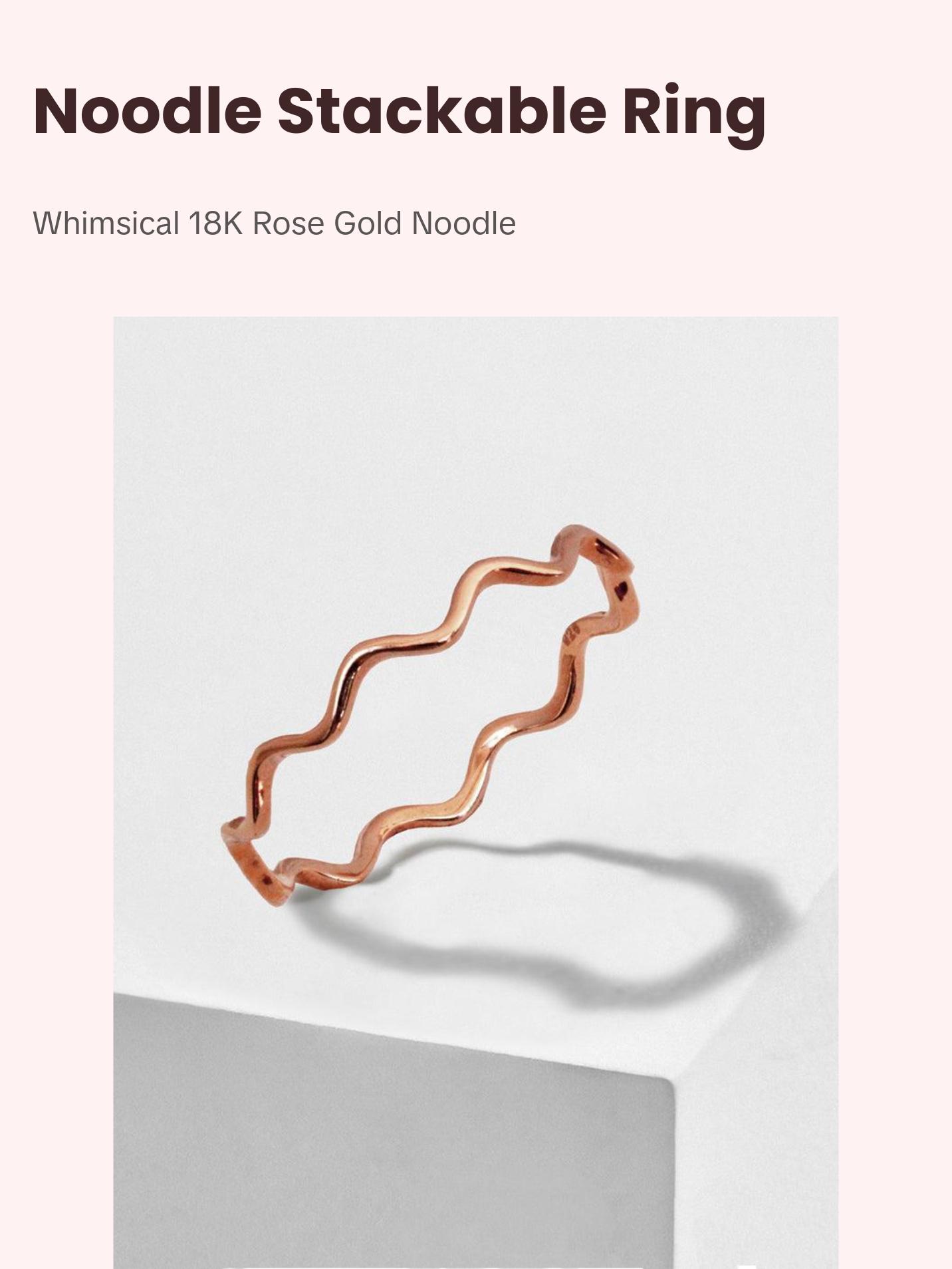 SONIA HOU Noodle Wavy 18K Rose Gold Over Sterling Silver Stackable Ring | S925 Minimalist Trendy | Cute Classic Simple Stackable | Birthday Gift