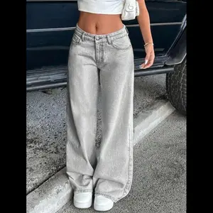 Vintage Low Rise Non-Stretch Washed Straight Jeans Women's Wide Leg Pants Baggy Womenswear Bottom Trouser Streetwear Comfort