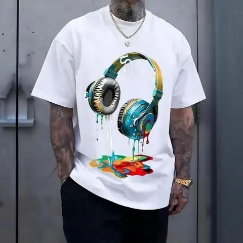 Men's Slim Fit 100% Cotton Casual Classic Shortsleeve Graphic T-Shirt - Eco-Friendly Dyeing, Soft Fabric, Chinese New Year Theme, Peel-Free Print Art, Versatile Streetwear Top, Pairs with Jeans/Shorts, Menswear
