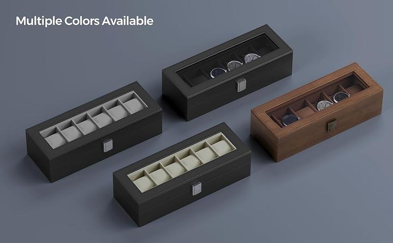 【NO WATCH】SONGMICS HOME Watch Box,  Case with Large Glass Lid, Removable Watch Pillows, Watch and Jewelry Box Organizer, fathersdaygift