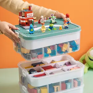 UFORU children's modular storage box, a three-layer stackable transparent plastic box, suitable for storing small toy parts, with a lid and adjustable partition, suitable for storing toys at home and in the game room, made of transparent plastic.