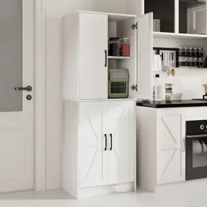 68" Tall Kitchen Pantry Storage Cabinet  with 4 Doors,Freestanding Kitchen Pantry Cabinet,Modern Floor Cabinet with Adjustable Shelves,For Bathroom, Living Room, Dining Room,Kitchen Organizers And Storage Cupboard