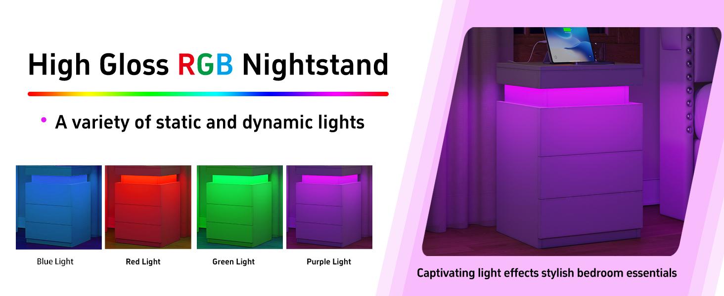 TryLazy Nightstand With Sliding Top Charging Station And LED Lights Furniture Bedroom Modern Design Bedside Table Drawer Home