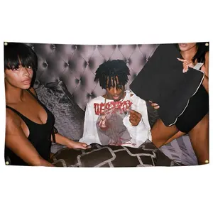 Playboi Hiphop 3x5 FT Music Carti Rap Album Horizontal Board Poster Tapestries With 4 Brass Lock Buckles Music Tapestries Hanging Dormitory Party Background Decoration Living Room Bedroom Home Hangable Ornaments WallTapestry Decor teenager