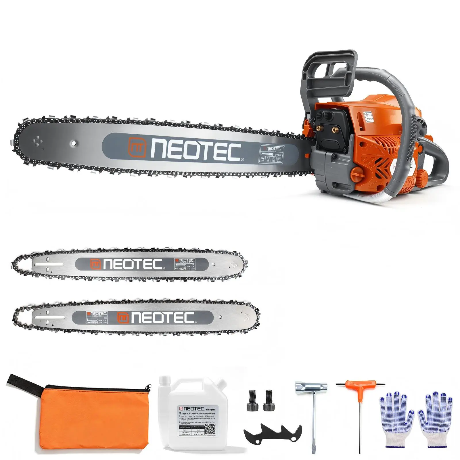 【summerfinds】NEOTEC Gas Powered Chainsaw (58cc/62cc/68cc), 2-Cycle Handheld Tool for Homeowners, 22''+24'' Bar Lowkickback Safety, 4.5hp 68cc Power, High-Hardness Guide Bar, Tree Felling & Backyard Cleanup, Gloves & Stainless Steel/Plastic Accessories