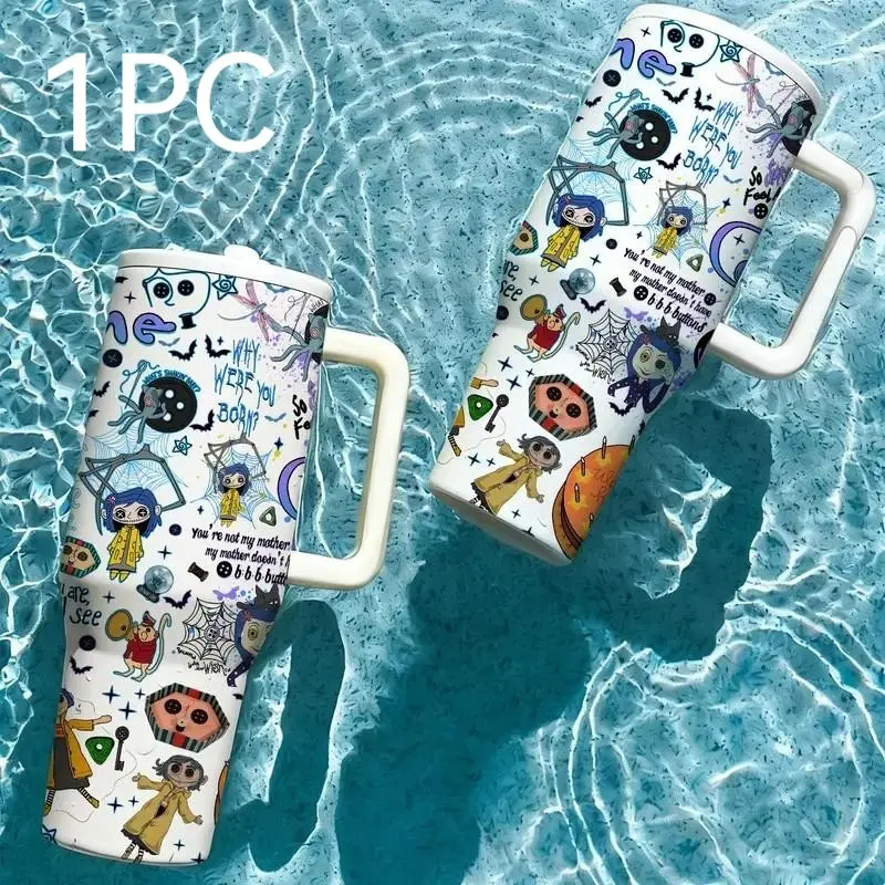 40oz Stainless Steel Insulated Cup Tumbler with Lid and Straw, Caroline Dark Fantasy Style, Vacuum Insulation, Keeps Hot 12h Cold 24h, Gift for Horror Lovers, Insulated Coffee Tumbler, Insulated Travel Tumbler