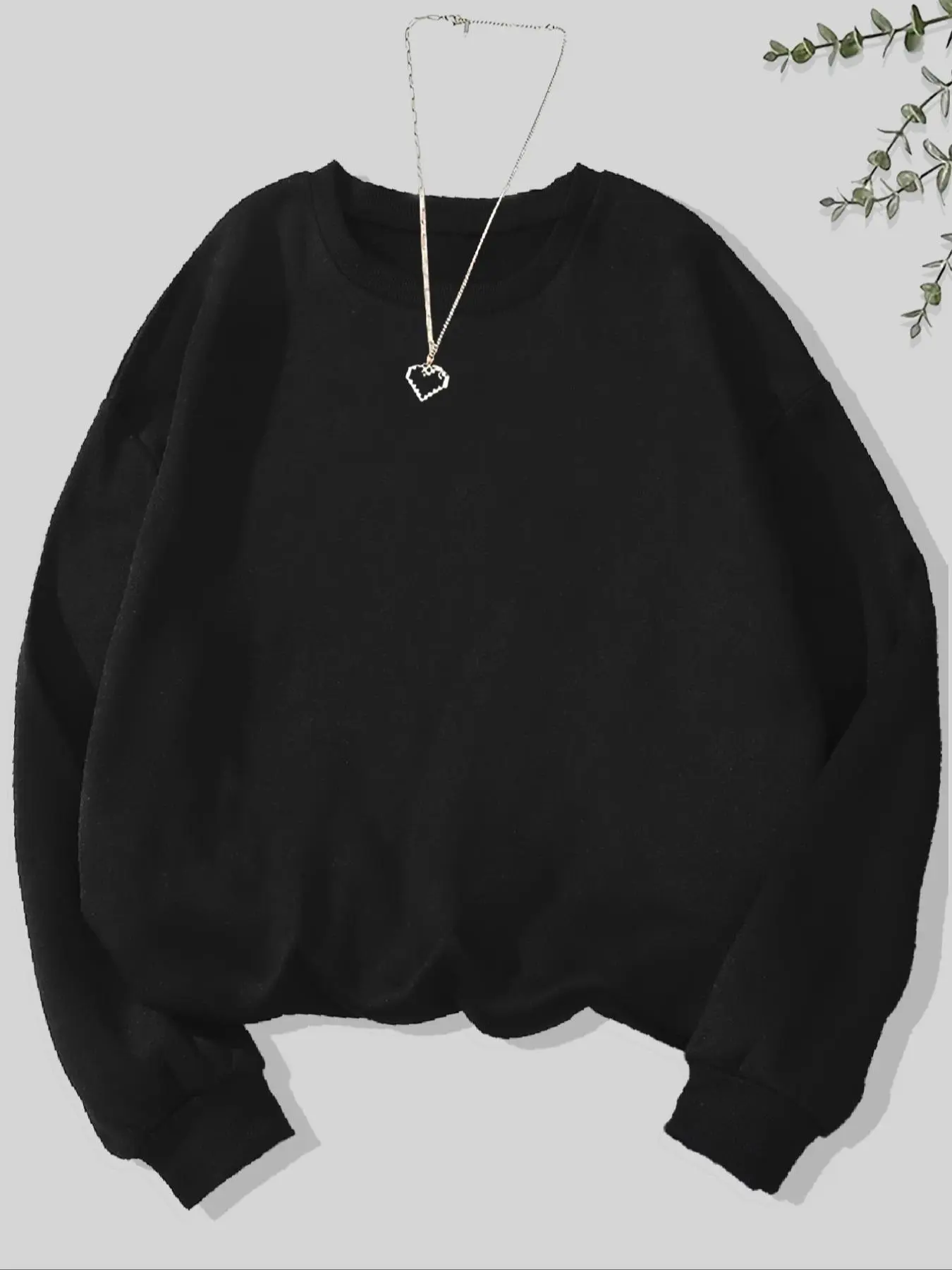 Women's Plain Crew Neck Pullover Sweatshirt, Casual Comfy Pullover, Fashion Casual Long Sleeve Top for Fall & Winter, Women's Clothing for Daily Wear