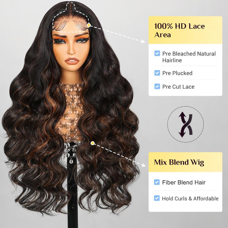 【Blend】TESLAL Wear It and Go Glueless Wig Pre Cut HD Lace 6X6X1 Lace Wig 180% Density Body Wave Adjustable Straps Pre-Plucked Wig Soft And Affordable