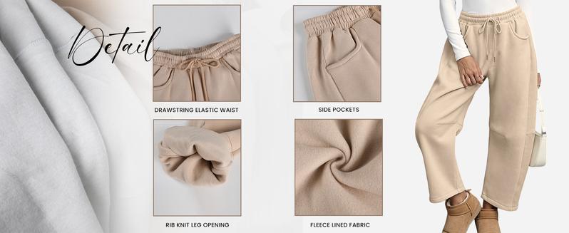 Tanming Women's Barrel Leg Pants Basic or Fleece Lined Elasticated Waist and Soft Wide Leg Pants with Pockets Casual All-Season Sweatpants Tanming Women's Barrel Leg Pants Basic or Fleece Lined Elasticated Waist and Soft Wide Leg Pants with Pockets Casual All-Season Sweatpants