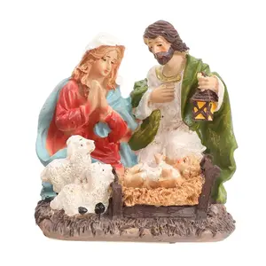 Christian Nativity Resin Scene – Desktop Manger Ornament for Holiday Decorations
