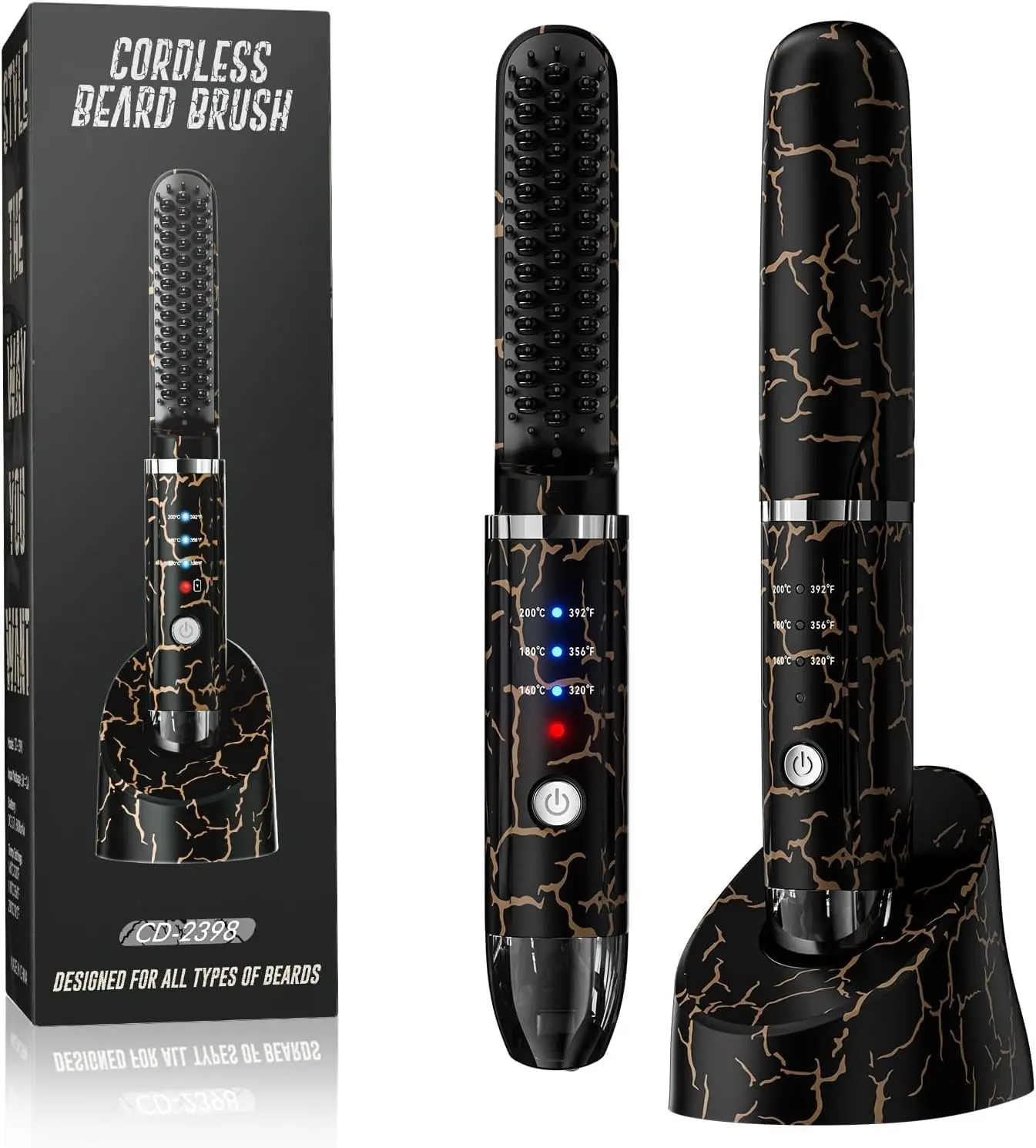 Cordless Beard Straightening Heat Brush for Men - Cordless Wand Curlers & Straighteners with 3 Temp Settings, Mini Anti-Scald Design, Auto Shut Off for Home & Travel, Men's Gifts, Cordless Curlers & Straighteners