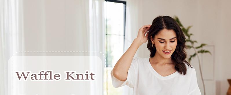 Womens Short Sleeve Waffle Knit Oversized Sets V Neck Off Shoulder Wear Casual Sweatsuit Loose Outfits Womens Short Sleeve Waffle Knit Oversized Sets V Neck Off Shoulder Wear Casual Sweatsuit Loose Outfits