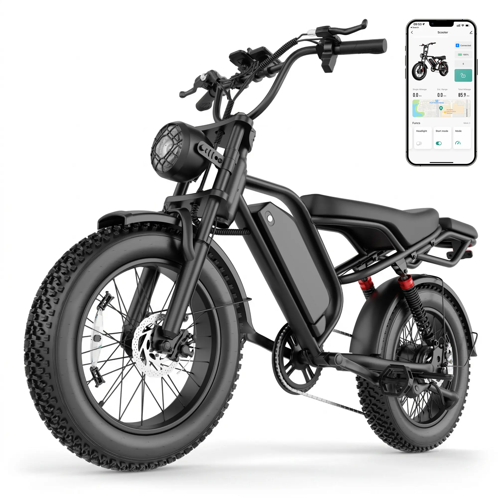 2Pro Electric Bike for Adults, 800W/1000W Peak Motor, 31 MPH Max Speed, 48V 15.6/18Ah Battery, 20-Inch x 4.0 Fat Tires, Full Suspension, All-Terrain Off-Road Ebike, APP Control, GPS Remote, USB Port, 330 LBS Load Capacity