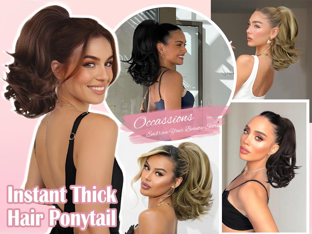 HIUSVO Ponytail Extension 12 Inch Wavy Pony Tail Clip in Claw Hair Extensions Synthetic Hairpiece Natural Looking for Women