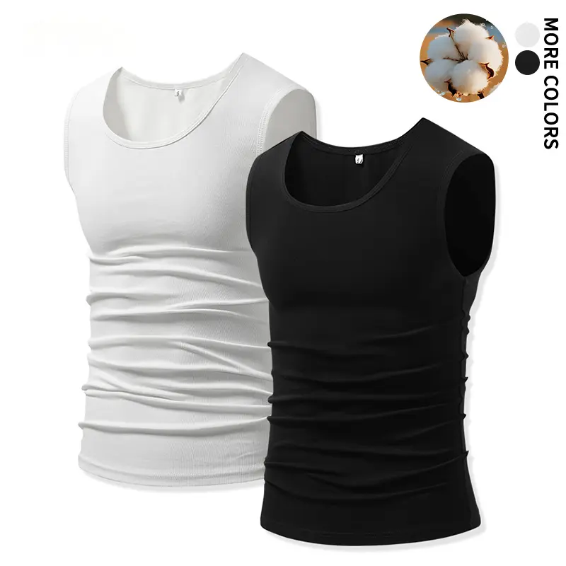 Men Breathable Pure Cotton Sleeveless Workout Tank Tops, Ribbed Fitted Crew Neck Undershirts, Comfort Athletic Shirts for Fitness Training Jogging Daily Casual trunks