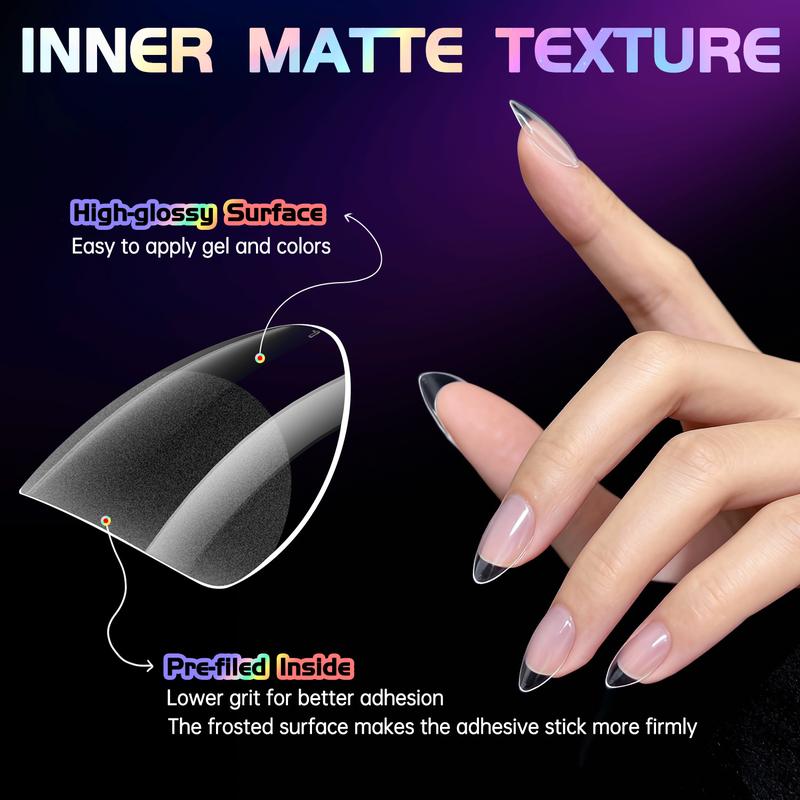 【Pluieor Official】Short Almond Nail Tips - 240Pcs Semi-Matte Full Cover Clear False Nails,10 Sizes Premium PMMA Fake Nails , Shatterproof & Flexible Press on Nails for Salons & DIY
