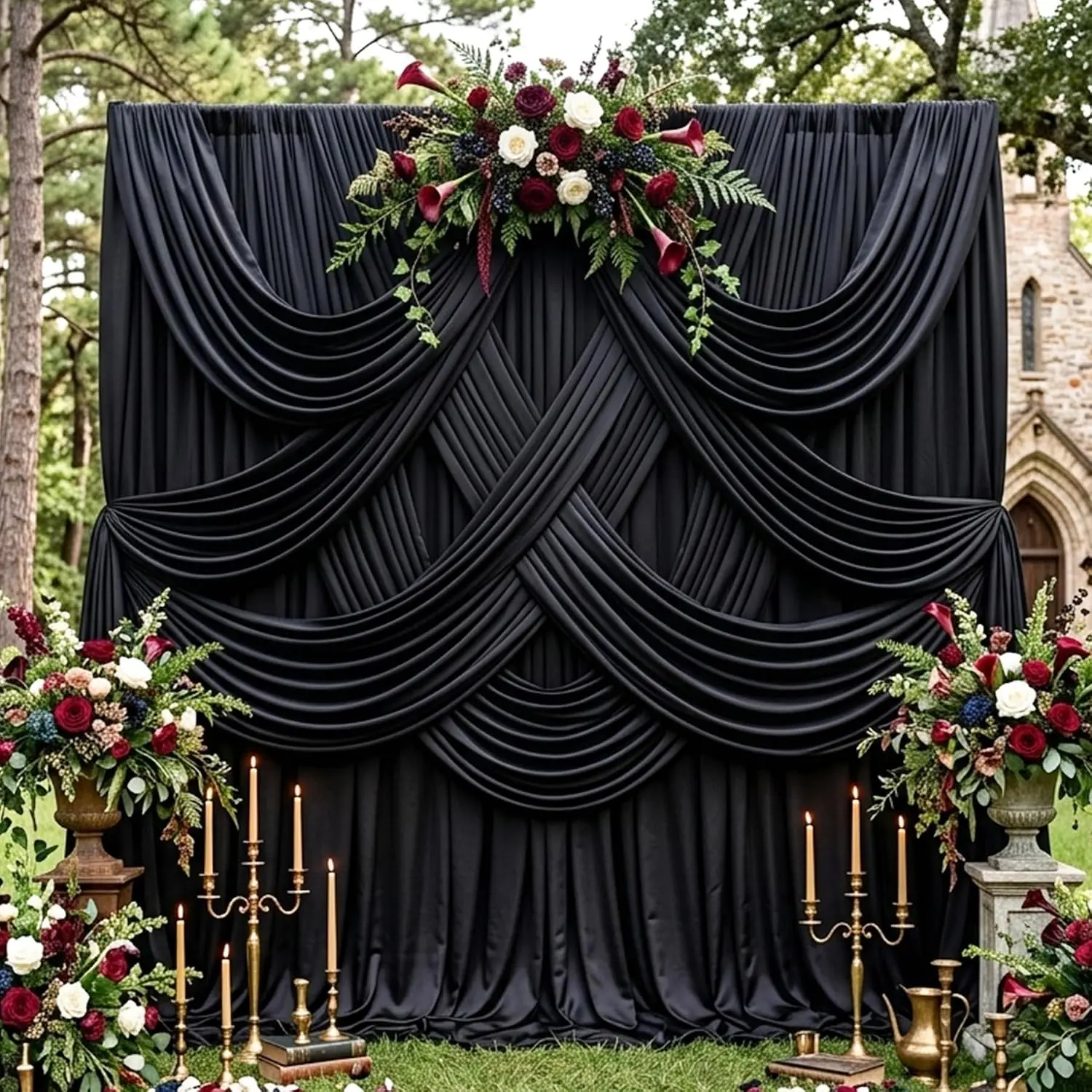 8-Panel Wrinkle-Free Silky Polyester Black Backdrop Curtains - 2-Panel Sets (4x10ft), Wedding, Party Photography Decor Drapes for Photoshoots,back to school,dorm essentials,home decor,home essentials