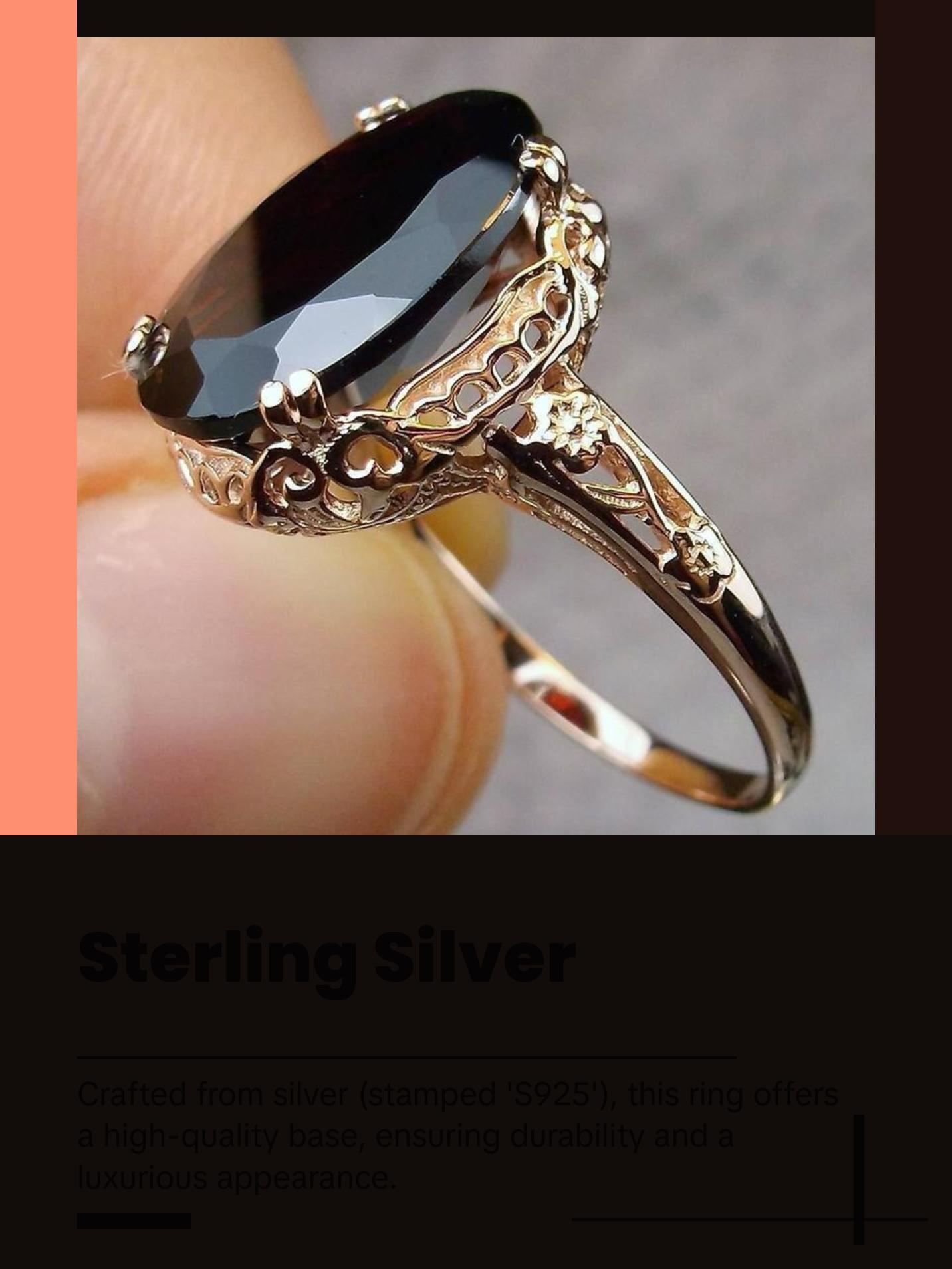 Sterling Silver 14mm Oval Red Garnet Rose Gold Ring Artificial Gemstone Adjustable Ring