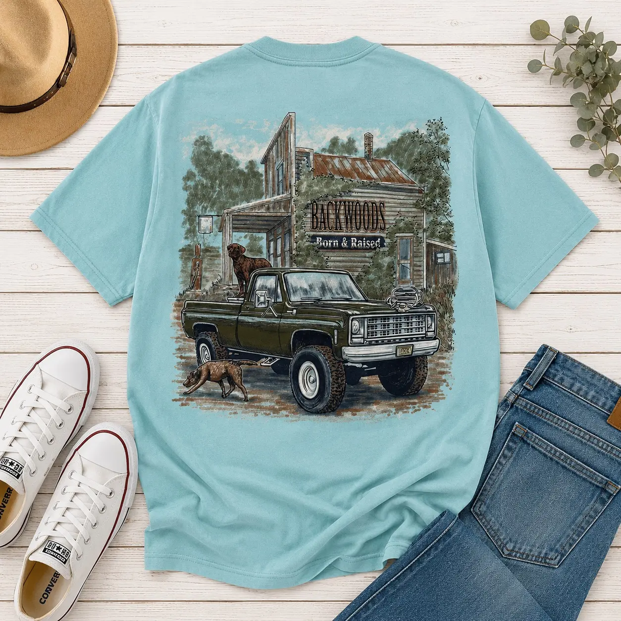 Comfort Colors Backwoods Born & Raised Shirt, Rustic Country Graphic Tee, Southern Lifestyle Comfort Colors T-Shirt, Vintage Farm Life Shirt Casual Cotton