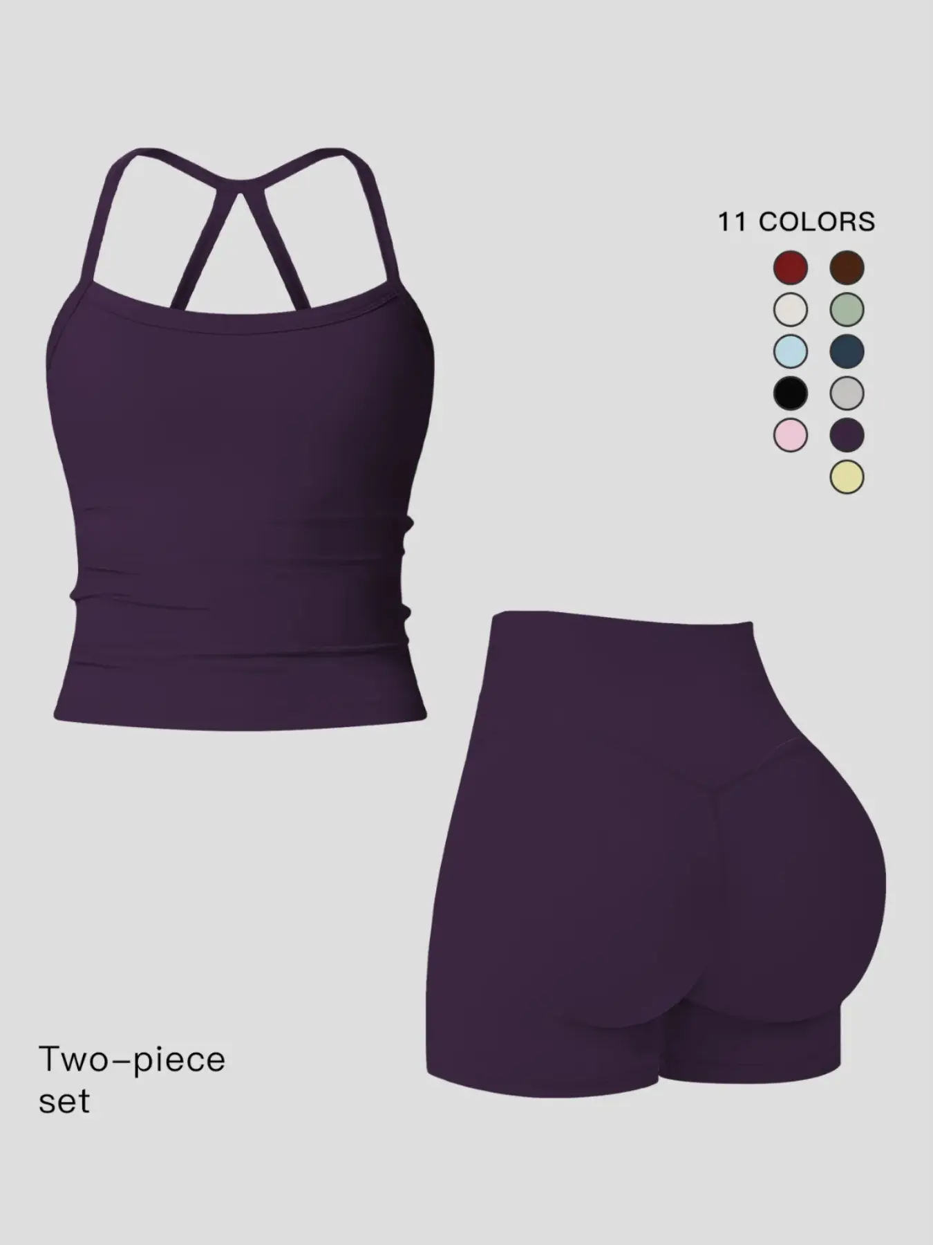 Women's Sporty Quick-Dry Two-piece Set, Solid Backless Cami Top & High-Waisted Tummy Control Butt-Lifting Shorts, Ladies' Sportswear for Indoor and Outdoor, Fitness Wear, Yoga Gym Running Wear, Yoga Activewear, Workout Running Outfits, Athletic Set