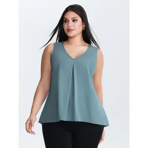 【Summer Turn-Up】【V-neck】BlOOMCHIC Plus Size Pleated V-Neck Flowy Plain Blouse [M-6X] 2026 Summer Pick for Mother's Day