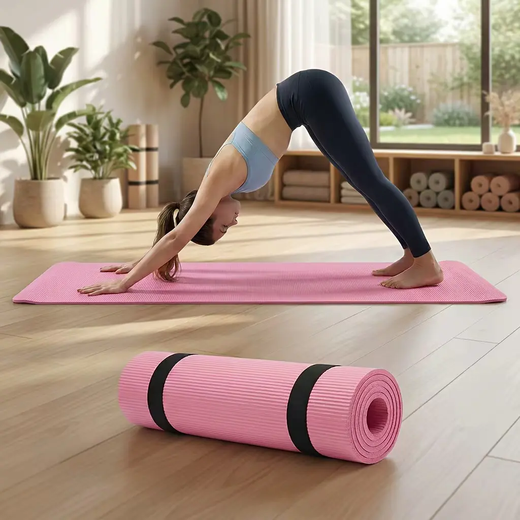 Basics Extra Thick Exercise Yoga Mat with Carrying Strap built-in drain lip kitchen decorative placemat bedroom decor acrylic  Halloween Bat and Web Wooden Tree-Shaped Trivets Set
