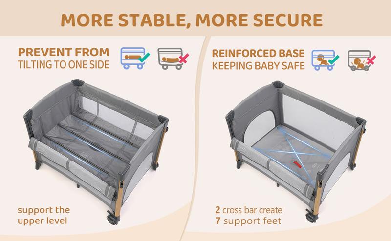 JOYMOR 7 in 1 Bedside Bassinet with Changing Table, All in One Nursery Center, Bedside Sleeper with Mattress, Sheet, Canopy, Storage Shelf and Hanging Toy