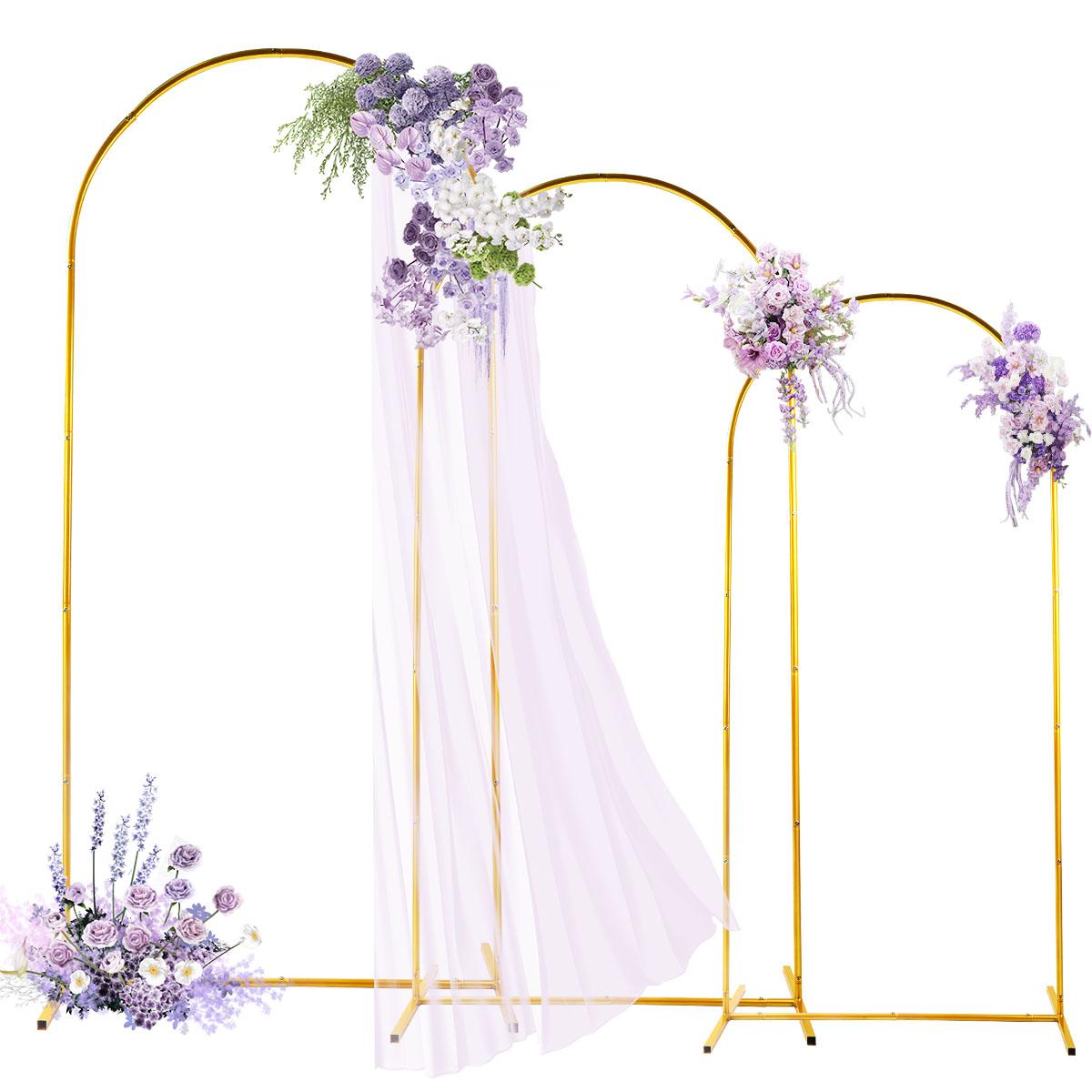 3-Pack Golden Arch Kits, Adjustable & Portable Background Stand for Party Wedding Garden Balloon Decor Flowers Arches (6FT+6.6FT+7.2FT）