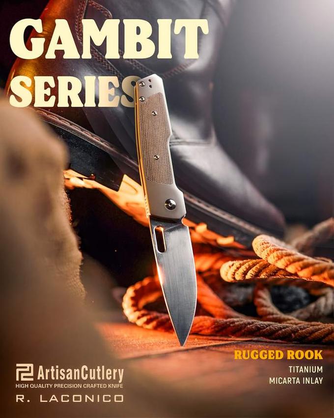 Artisan Cutlery Gambit Pocket Folding Knife with CPM S90V Steel Blade and Titanium Handle Design By Ray Laconico