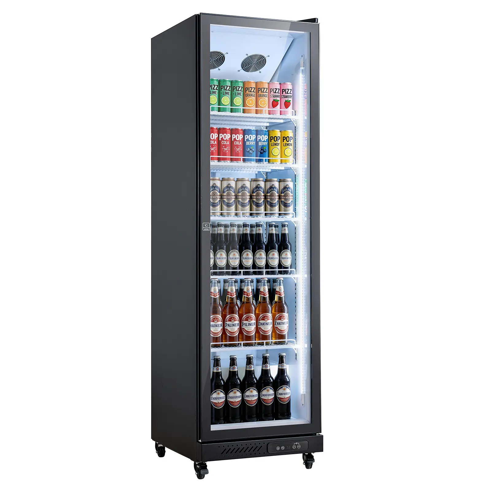 VEVOR Commercial Glass Door Merchandiser Refrigerator, 12.4 Cu.Ft/350L Upright Fridge, Beverage Cooler with 5 Adjustable Shelves, Soft LED Light & Casters for Homes, Shops