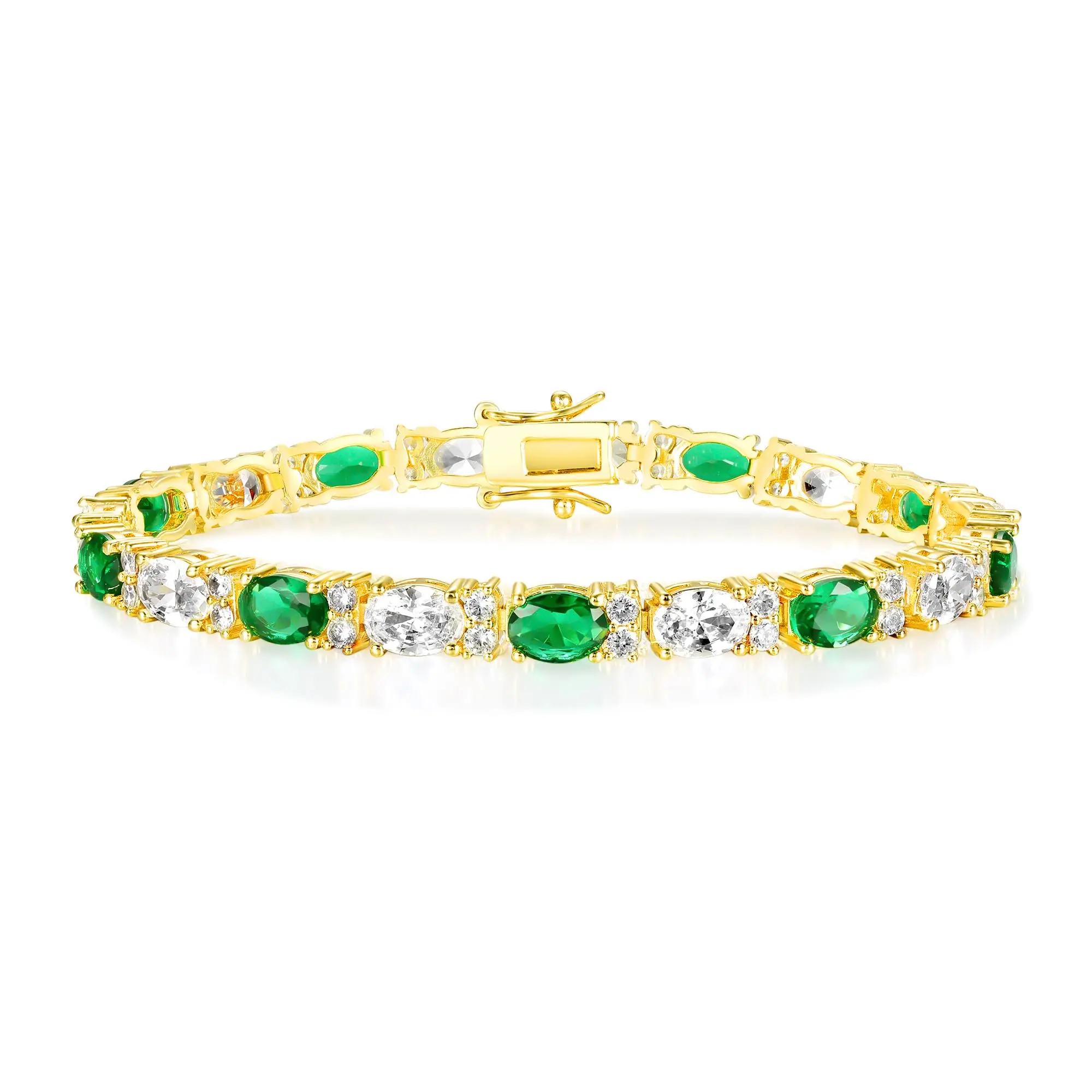 MDFUN Luxury 5mm Oval Green and White 5A CZ Tennis Bracelet for Women – Elegant Hip-Hop Style, Sparkling Design, Perfect Gift, Luxurious Ladies Bracelet | Shiny CZ Tennis Bracelet | Oval 5A Zircon Stones daily birthday engagement