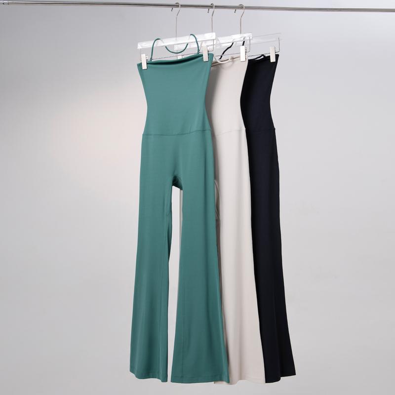 Women's Antibacterial Bare-Feel Halter Leotard - Tight Sling Yoga Suit with Flare Legs, High-Waisted Workout Outfit for Gym, Fitness & Activewear