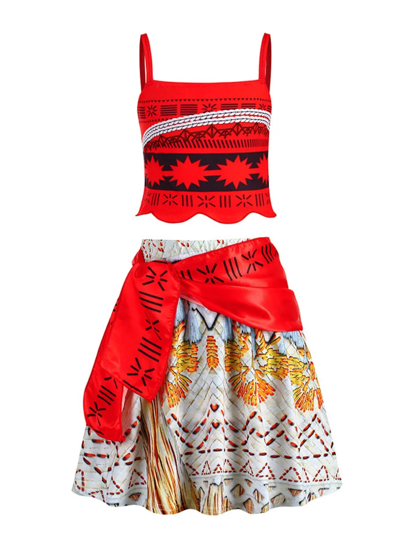 Girl's Ethnic Pattern Crop Top & Skirt Two-piece Set, Traditional Peasant Top & Skirt, Kids Clothes for Cosplay Party, Party Outfit, Costume For Parties
