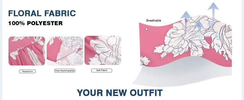 Imily Bela Womens Floral Peplum Babydoll Tops 3/4 Puff Sleeve Pleated Blouse Cute Casual V Neck Loose Fit Flowy Boho Shirts