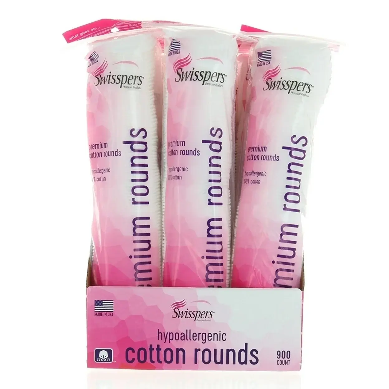 Swisspers Premium Cotton Rounds 900 Count Hypoallergenic Rounds Made in USA