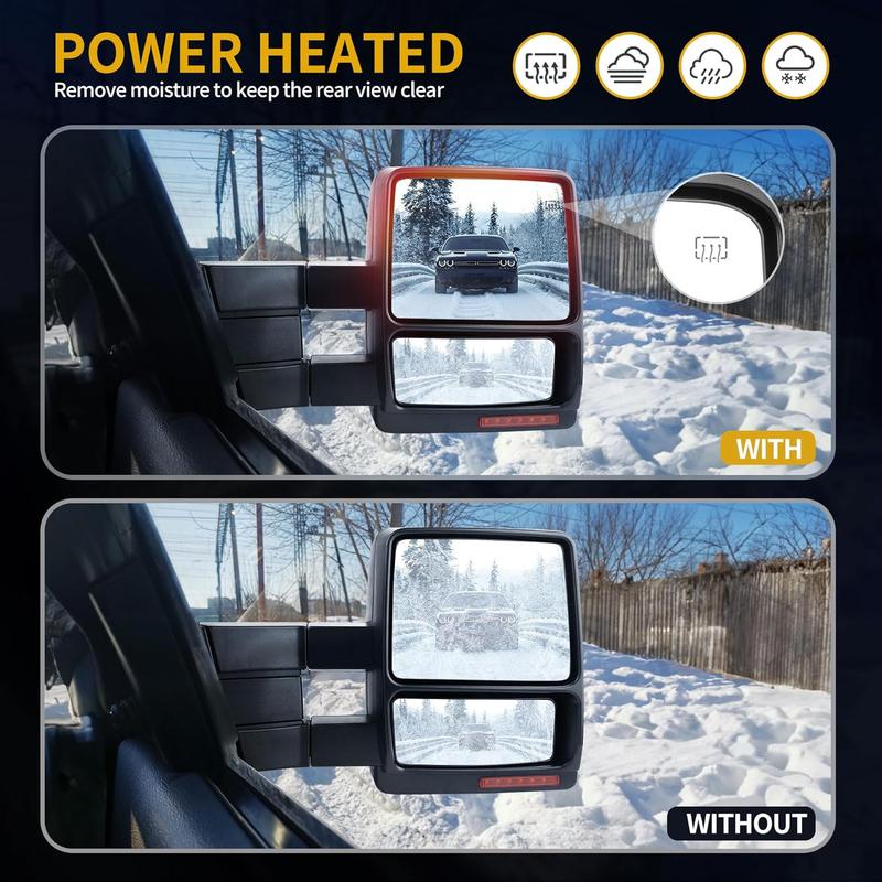 YITAMOTOR Towing Mirror Car Accessories for 2007-2014 Ford F150 Series Pickup Mirrors, Power Adjusted Heated Turn Signal Puddle Light Tow Mirrors (a Pair)