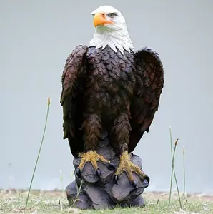Hand-Painted Concrete Bald Eagle Statue, Patriotic Garden Decor, 24 inch
