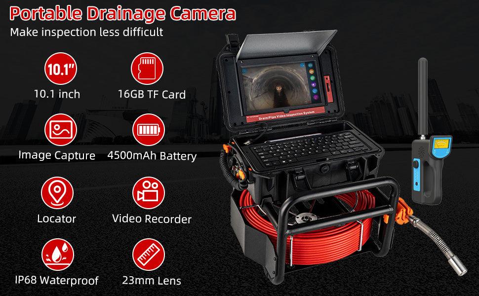 【GARVEE】Sewer Camera with Locator, 300ft Sewer Inspection Camera with 512Hz Transmitter and Receiver, IP68 Camera w/12 Adjustable LEDs and DVR, 10.1'' Drain Pipe Cameras with DVR 16GB