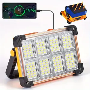 Rechargeable LED Solar Light Portable Super Bright Work Light Power Bank Light Four Lighting Modes Suitable for Power Outage Emergency Outdoor Camping Solar or USB Charging High-Quality Rechargeable Ground Illumination Floodlight adjustable brightness