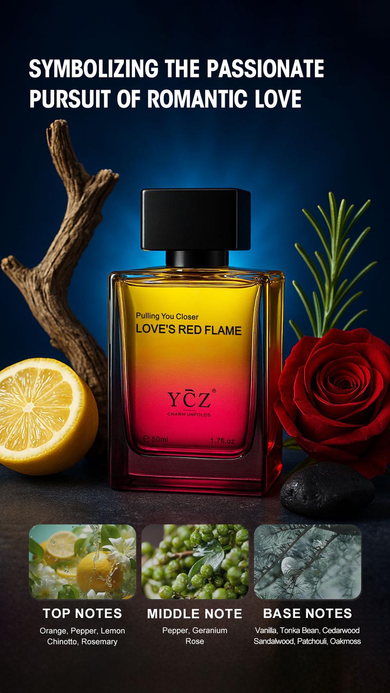 YCZ Men's Cologne 2-Piece Set - Love's Red Flame Woody Spicy Fruity & Midnight Marine Perfume - 50ml Each - Ideal for Daily & Outdoor Use - Fragrance Gift Bundle Charm Unfolds