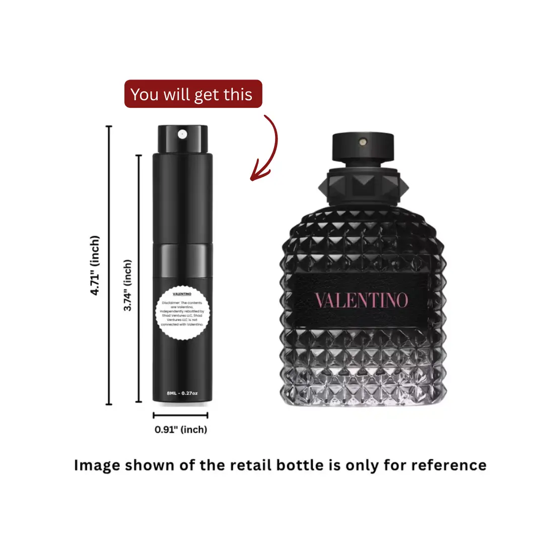 Valentino Born in Roma Uomo Eau de Toilette (EDT) - 8ml/0.27oz Original Scent Cologne, 100% Authentic Decanted Spray for Men, Daily Wear Perfumes with EDT Strength Feels Fresh Yet Refined & Mineral Salt Edge