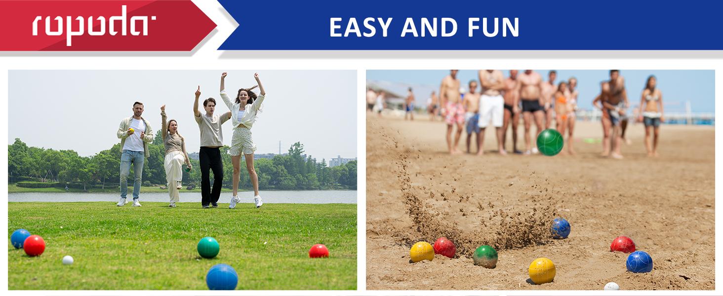 Ropoda Spring Glow-Up Bocce Ball Set with 8 Balls, Pallino Case & Measuring Rope for 4 to 8 Persons, Includes Backyard, Lawn, Beach & More, Summer Turn Up & Father's Day Deal