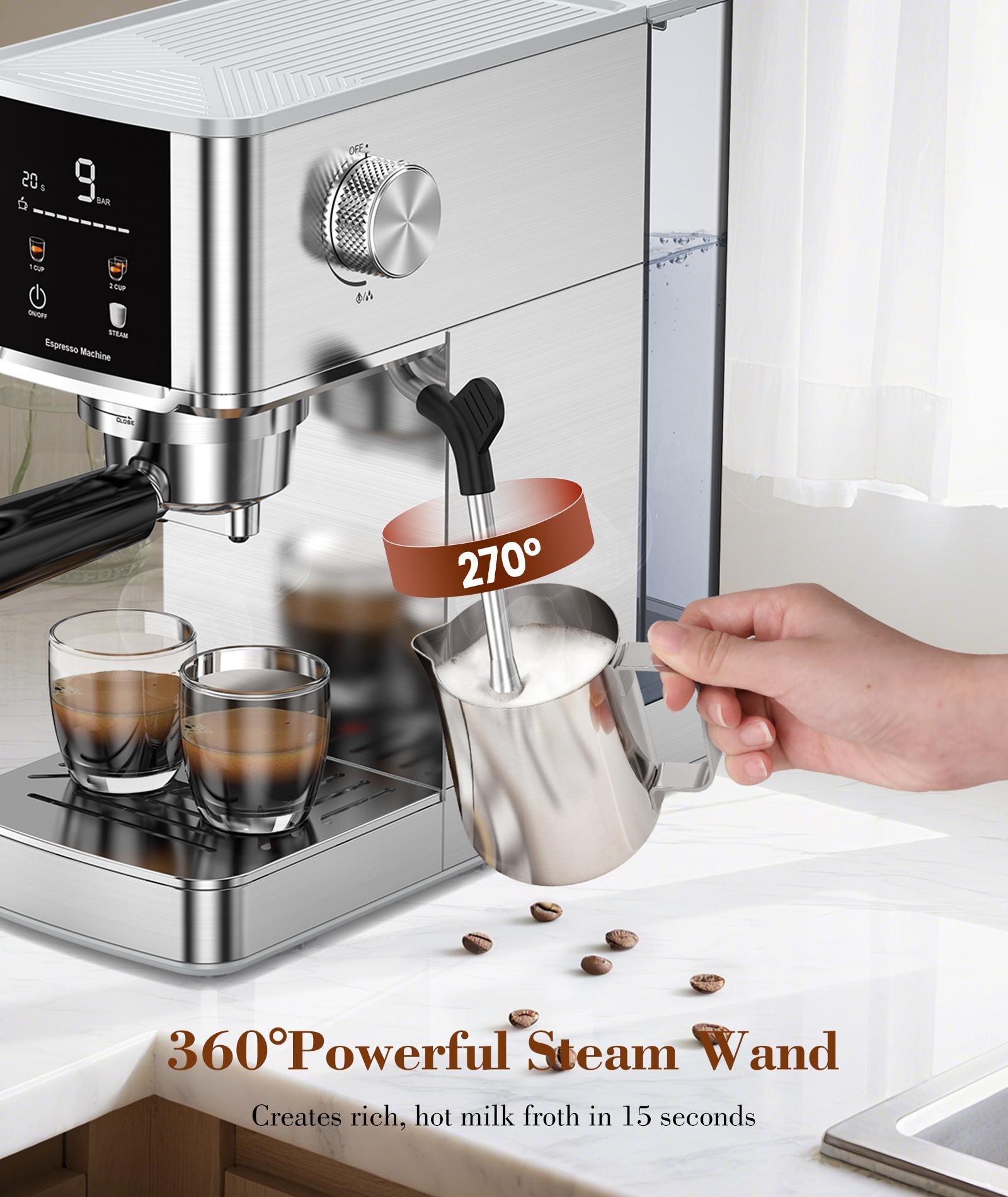 COWSAR 20 Bar High Pressure Stainless Steel Drip Coffee Maker with Touch Control Panel 1.2L Removable Transparent Water Tank for Residential Use