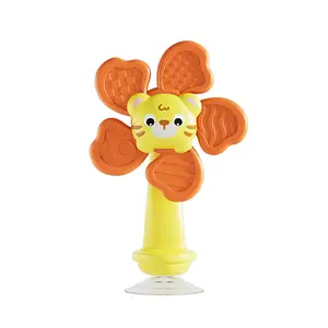 Baby Suction Cup Rotating Windmill Toy - 4 Animal & - Plastic, Teething Ring with - for 0-2 Year Olds, Motor Skills Development, Sensory Toy, Christmas/Halloween/Thanksgiving Gift (, Elephant, Giraffe,