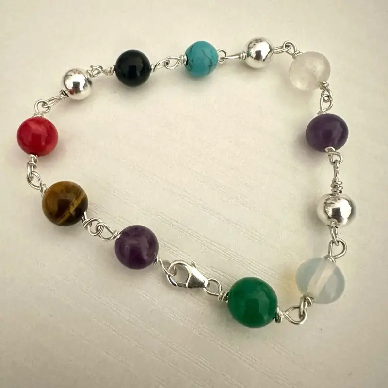 Producto #150- Pulsera de piedra naturales, pulsera de ojo de tigre, pulsera de aventurina de noche, adventurina, onyx, jade, hecho de plata 925, sizes 7.5,8,8.5